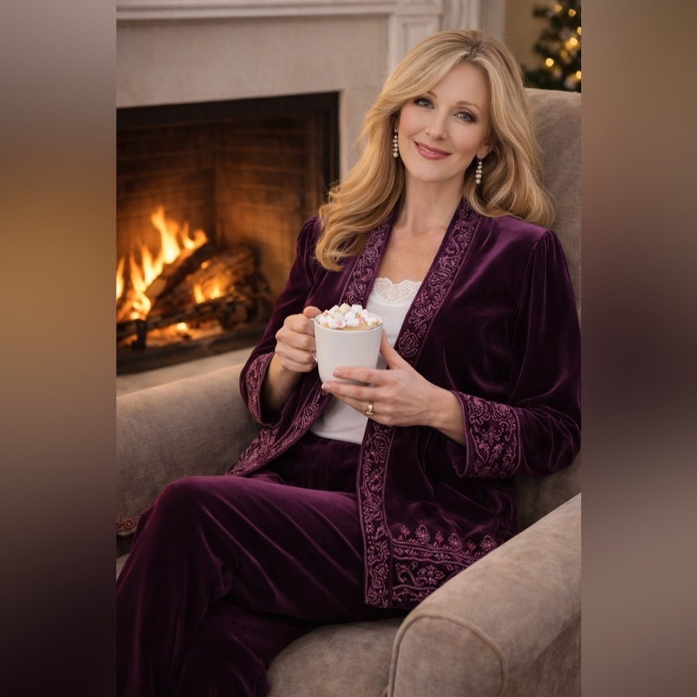 Coldwater Creek Comfort and glamour- beaded velvety loungewear open card size 12